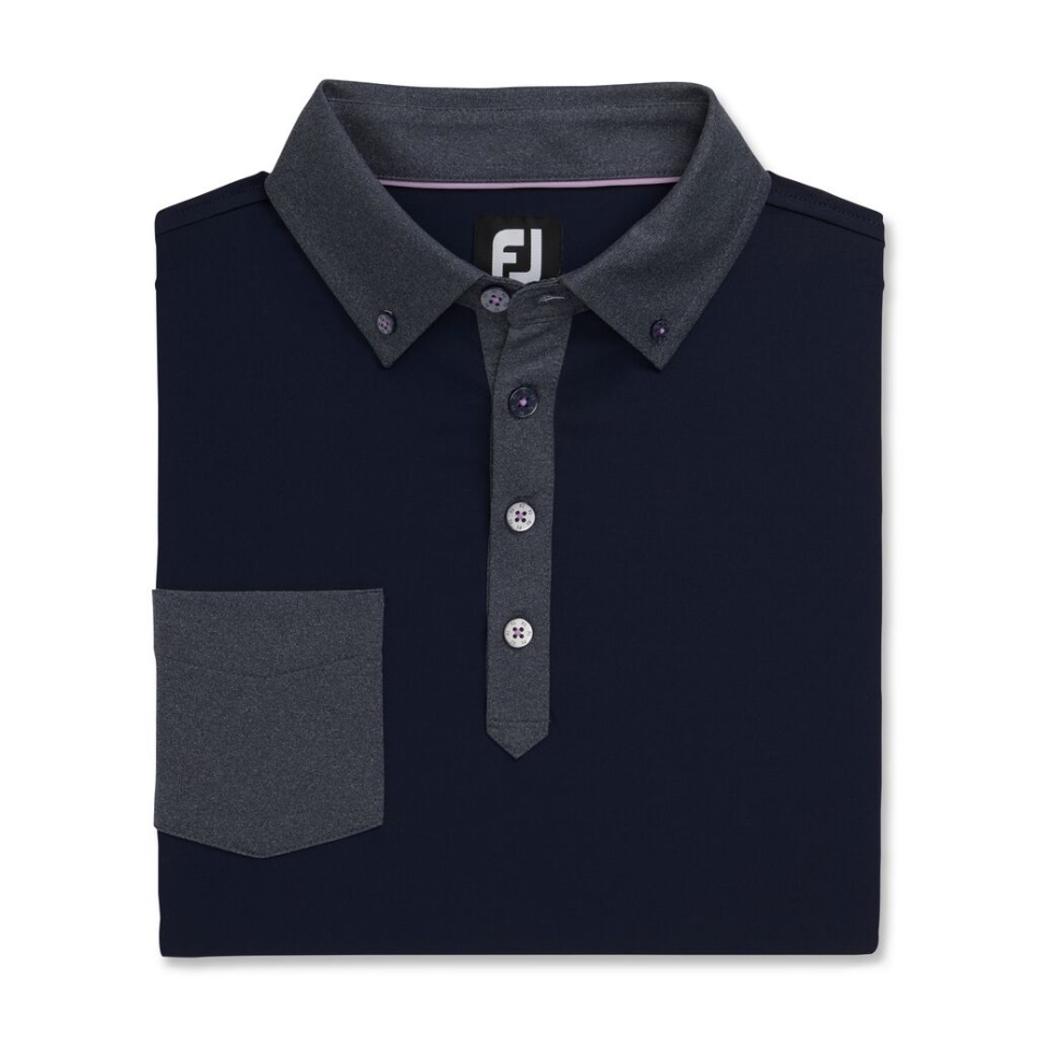Footjoy Pt Guarnição Tonal Bolso Liso Lisle Gola Auto-estação Anterior Estilo Marinho