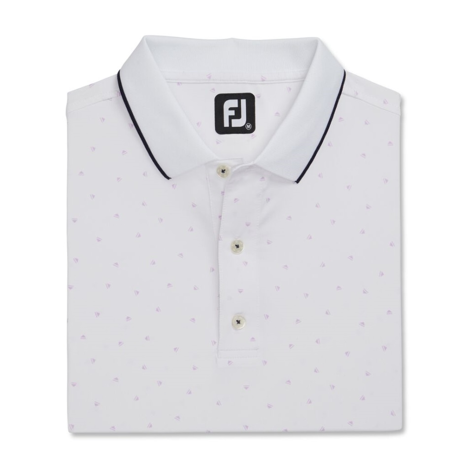 Footjoy Pt Branco Lavanda Estampa Push Play Gola Lisle
