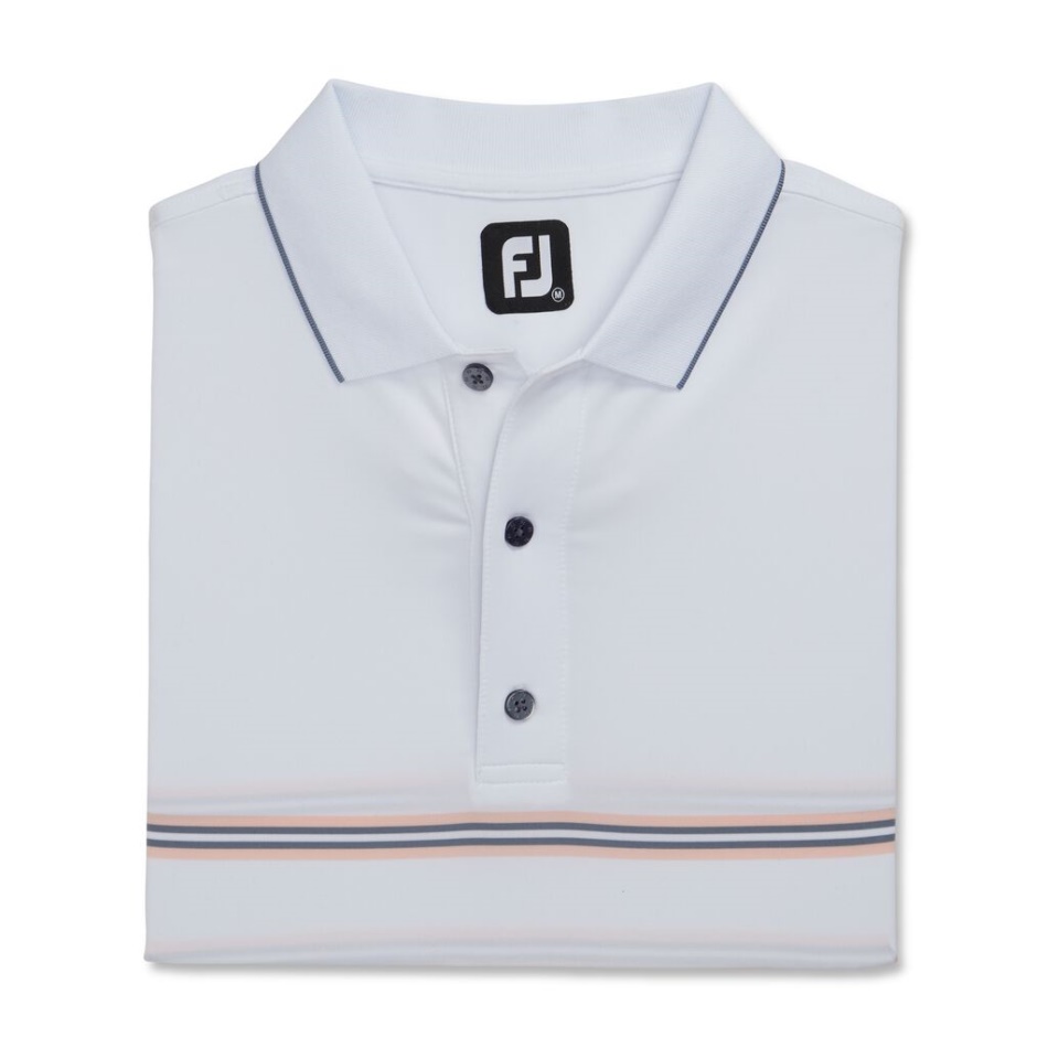 Gola De Tricô Footjoy Pt Banda Dupla Branca Lisle