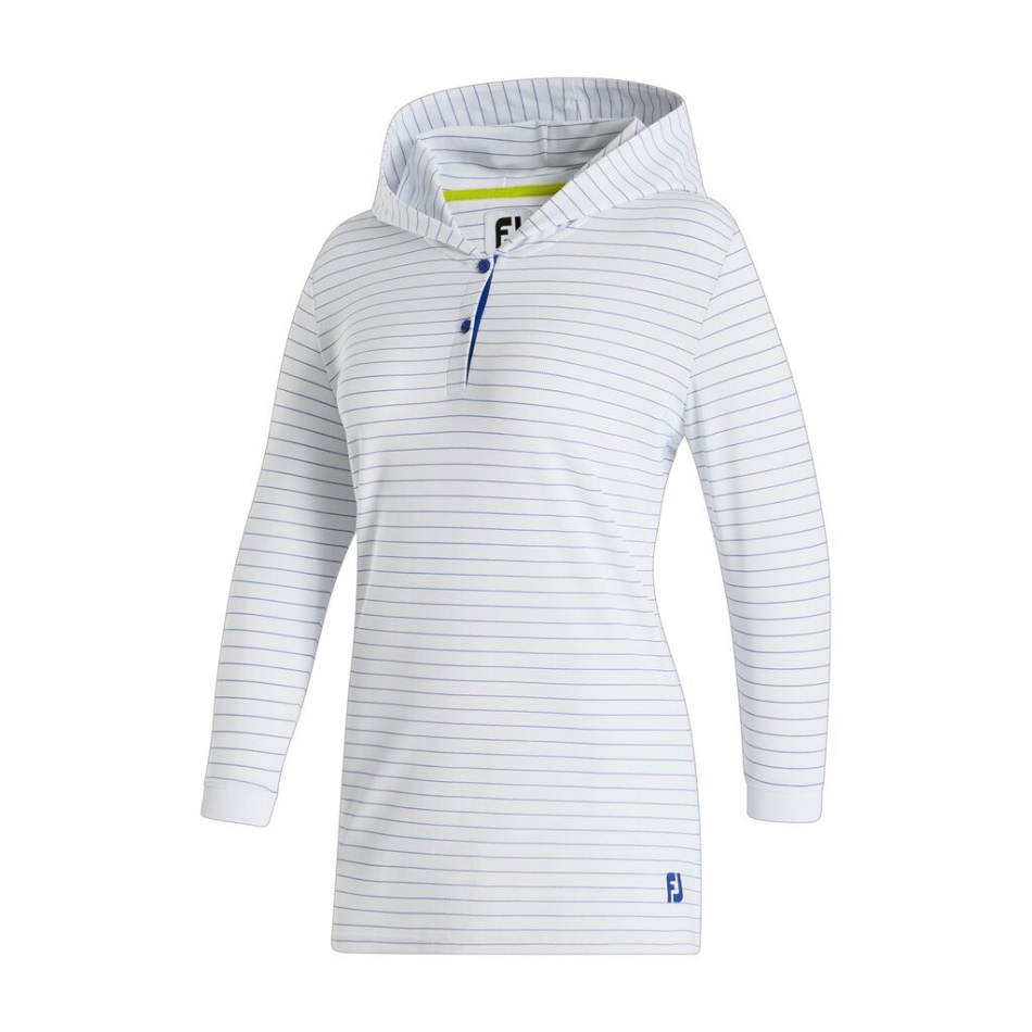 Moletom Com Capuz Listrado De Manga 3/4 Branco Footjoy Pt Feminino - Estilo Da Estação Anterior