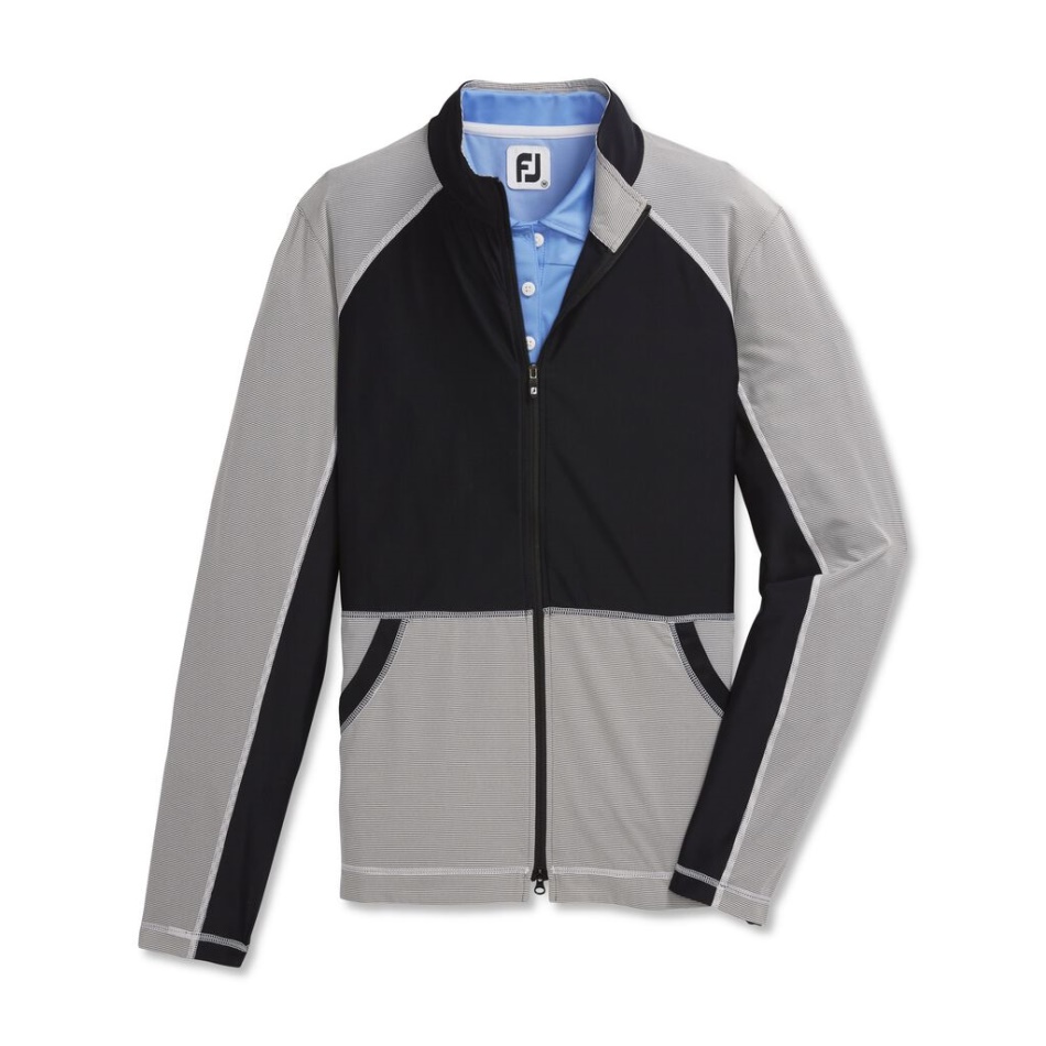 Preto-branco Footjoy Pt Full-zip Mini Listra Camada Intermediária Feminina - Estilo Da Temporada Anterior