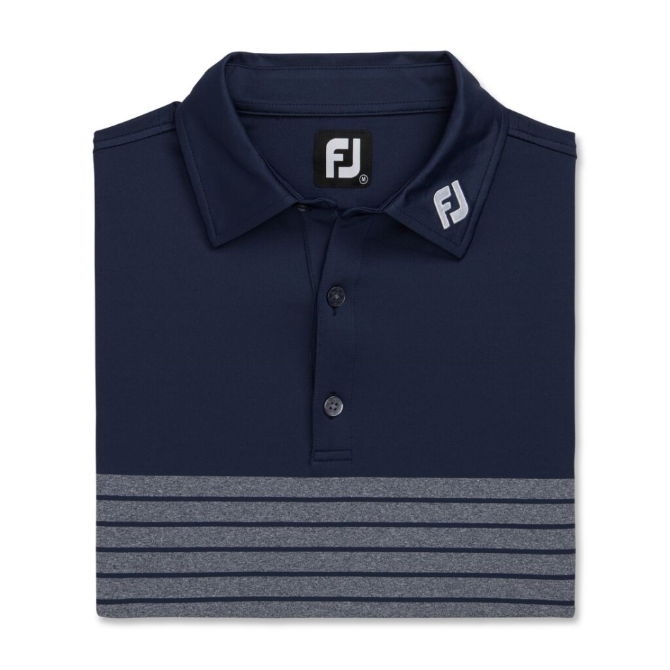 Azul Marinho Listrado Urze Lisle Colarinho Próprio Estilo Da Temporada Anterior Footjoy Pt